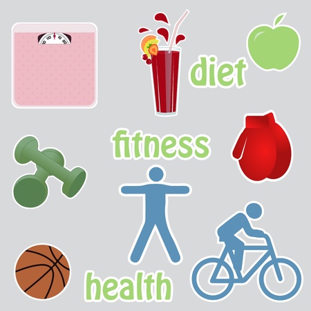 Healthy living stikers(diet & exercise)のイラスト素材