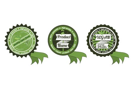 Three retro organic non gmo ECO badges, with ribbonのイラスト素材