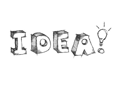 Hand drawn sketchy Idea word with light bulbのイラスト素材