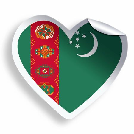 Heart sticker with flag of Turkmenistan isolated on whiteの写真素材