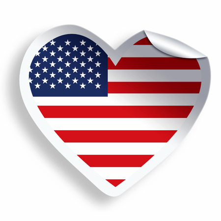 Heart sticker with flag of USA isolated on whiteの写真素材