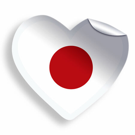 Heart sticker with flag of Japan isolated on whiteの写真素材