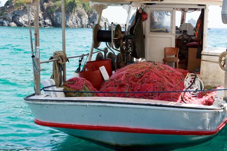 Fishing boat interior closeup background