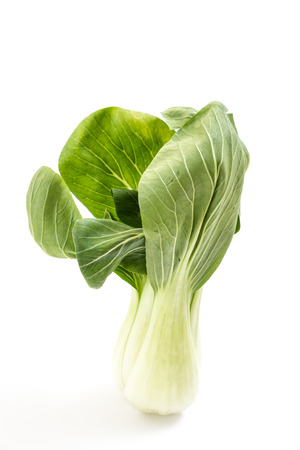 Fresh green baby bok choy, on white backgroundの写真素材