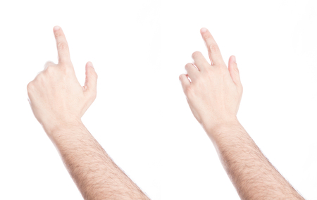 Set of gesturing hands, on white background.の写真素材