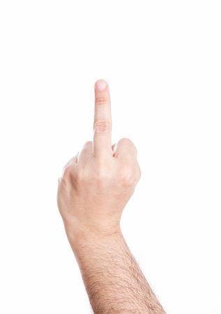Hand geture of the middle finger, on white background.の写真素材