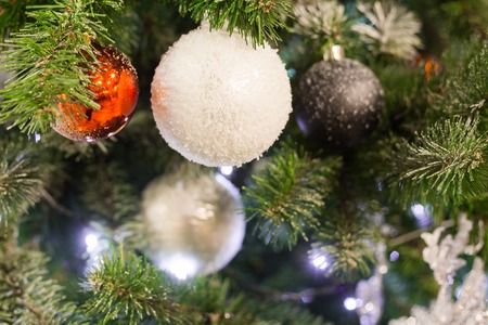 Christmas tree and Christmas decorations. White Christmas ballの写真素材