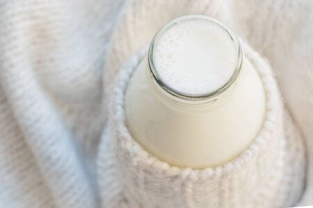 milk in glass bottleの写真素材