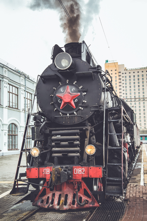 Old Soviet steam locomotiveのeditorial素材