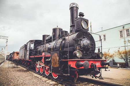 Old Soviet steam locomotive. Retro stylization colorのeditorial素材