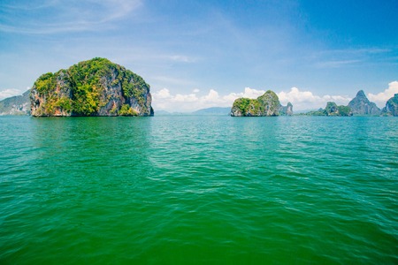 view of island group in the haze in the distance. Thailand, Phang nga