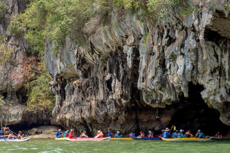 Phuket, Thailand - February 19, 2017: Tourists kayaking among limestone islands Andaman Seaのeditorial素材