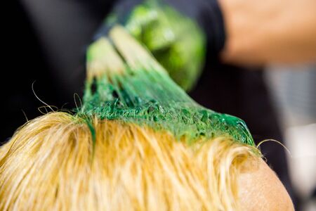 Professional hairdresser dyeing hair. Multicolor Fluorescent stainingの写真素材
