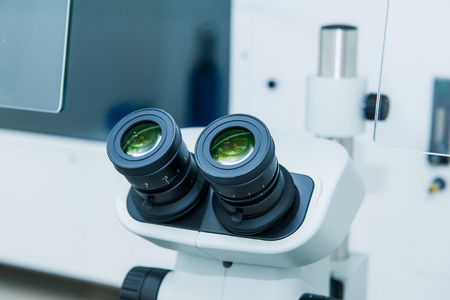 Close up Laboratory microscope eyepiecesの写真素材