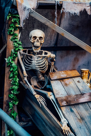 Outdoor Decor for Halloween. skeletons climbing out of the different wooden rubble. Halloween...