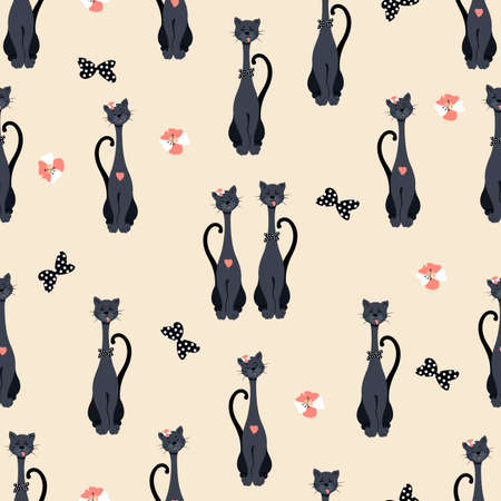 Pattern with two cats in loveのイラスト素材