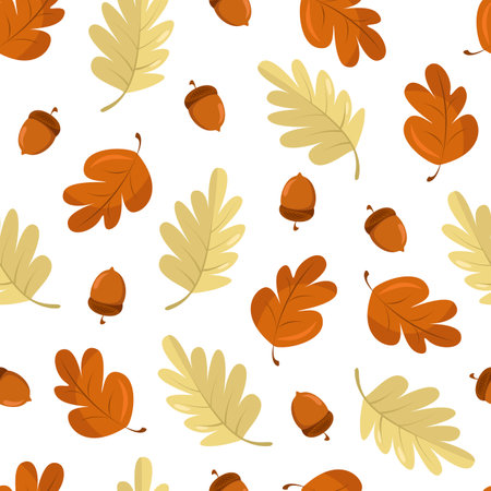 Autumn leaves and acorns patternのイラスト素材