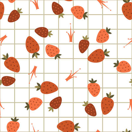 Pattern with red strawberries in a green cageのイラスト素材