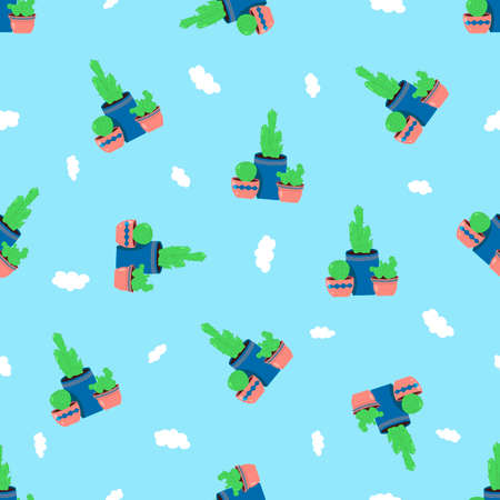 Different cacti in colorful potsのイラスト素材