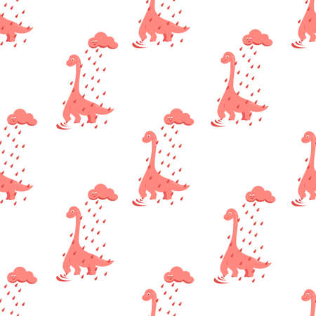 Pattern with cute pink dinosaurのイラスト素材