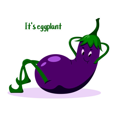 Eggplant is resting lying down with legs crossedのイラスト素材