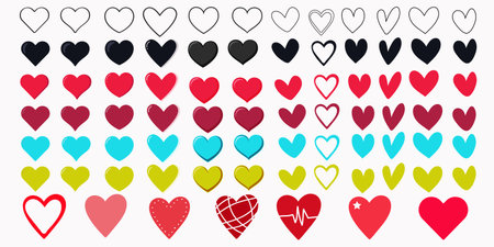 Hearts big vector set of different shapes and concepts logos or icons, love and care, health, geometric and low poly, collection of heart shapes symbolsのイラスト素材