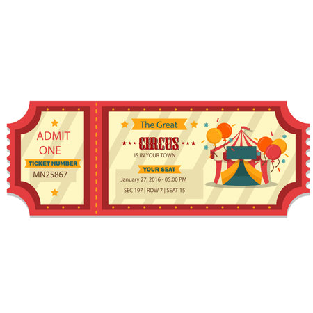 Vintage Circus Ticket/ Illustration of vintage and retro circus ticket design, with a large top, allow mention of one coupon, code and text elements for Arts and Events Festivalのイラスト素材