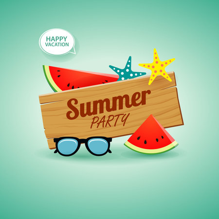 Banner summer party with watermelon, glasses and starfishのイラスト素材