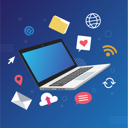laptop. A laptop with elements of social networksのイラスト素材