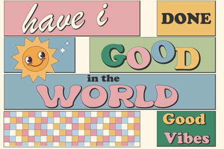 Groovy lettering Retro slogan with with the sun with a cute cartoon face. Trendy groovy print design for posters, cards, tshirts. inspirational phrase. 70s style plants. vector illustrationのイラスト素材