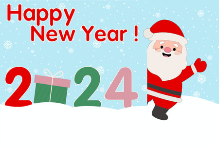 Merry christmas and Happy new year 2024 with santa claus cute cartoon.for Christmas and New Year background. For postcards, posters, prints. Winter Holiday Celebration. New Year Deのイラスト素材