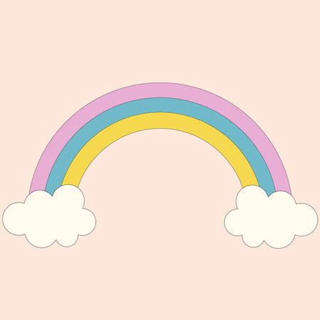 Rainbow. Colorful trendy icon of rainbow. Cute Rainbow with Clouds Cartoon Illustration. Vector illustrationのイラスト素材