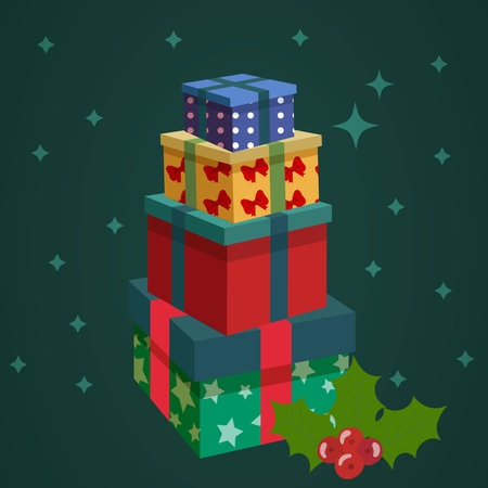 Christmas presents pile. Christmas vector illustration.のイラスト素材