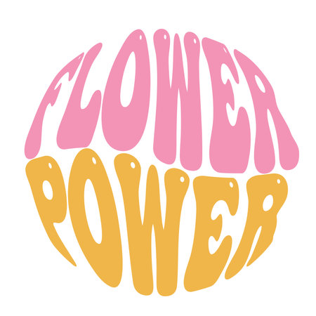 Groovy lettering Flower power. Retro slogan in round shape. Trendy groovy print design for posters, cards, tshirt. Vector illustrationのイラスト素材