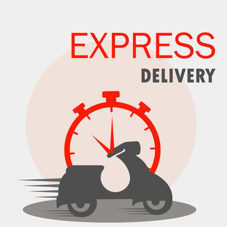 Online delivery service, online order tracking, home, and office delivery. Scooter delivery. Vector illustrationのイラスト素材