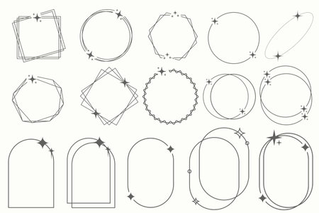Minimalist line frames in trendy retro style. 00s Y2k aesthetic. Trendy design elements for banners, social media, poster design, packaging.のイラスト素材