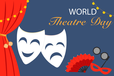 World Theater Day. Design greeting card, poster, banner, templateのイラスト素材