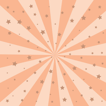 Swirling radial background in trendy color 2024 Peach Fuzz with starsのイラスト素材