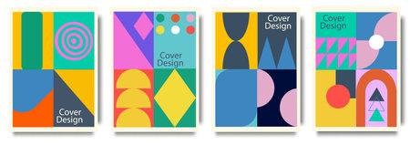 Modern colorful minimal background with geometric shapes elements. Fashionable bright cover, banner, poster, booklet. Modern Geometricのイラスト素材