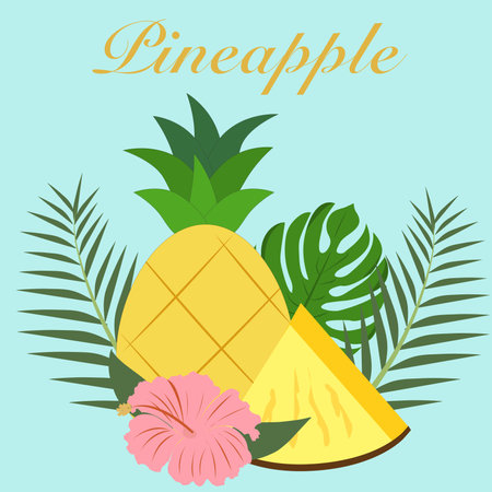 Pineapple. Pineapple Fruit Vector Illustration. Colorful sweet slice of pineapple for juicy in the summer. Design for background, banner, wallpaper, posterのイラスト素材