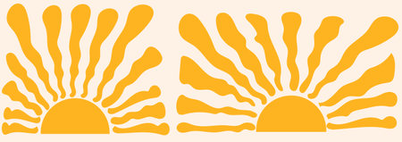 Retro Groovy Sun Background. Abstract Wave Ray Pattern in Trendy 70s Style. Boho Colorful Groovy Sun...