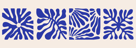 Matisse curves aesthetic. Groovy abstract flower art set. Organic floral doodle shapes in trendy...