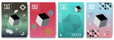 Trendy poster design with golden line, ornament, shapes, borders. Modern card vector perfect for...