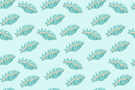 Sea shells seamless pattern. Summer marine animal background set. Vacation travel concept. Trendy pattern of seashells for wrapping paper, wallpaper, stickers, notebook cover.のイラスト素材