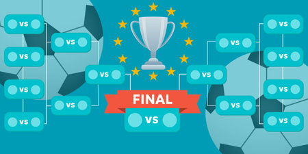 Playoff grid of the tournament. The schedule of football tournament matches. Playoffs table. Regular season and final game. Sports bracket. Tournament table. Command grid.のイラスト素材