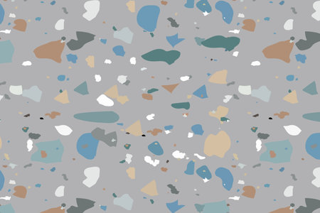 Terrazzo seamless pattern in natural pastel colors with abstract mosaic stone shapes. Classic granite natural terrazzo floor. Interior design background for print, fashion or trendのイラスト素材