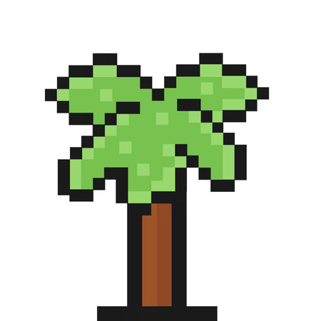 Summer vacation pixel art travel art icon palm tree. 80s, 90s old arcade game style, journey, trip. Palm tree pixel art icon 8-bit sprite palmのイラスト素材