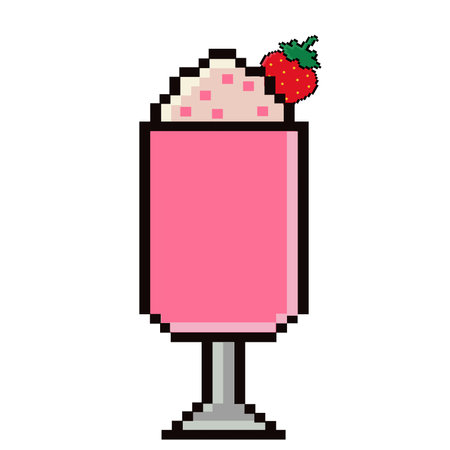 Milkshake pixel icon. 80s, 90s arcade game style. Vector illustration game assets 8-bit sprite, isolated street food pixel.のイラスト素材