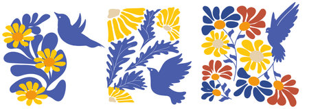 Colorful retro flower illustration set. Vintage style hippie floral clipart element design...
