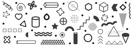 Memphis Geometric shapes. Monochrome retro elements for web, vintage, advertisement, commercial...
